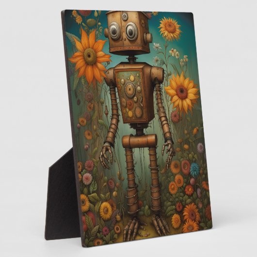 Whimsical Garden Robot | Digital Art Tabletop Fotoplatte (Seite)