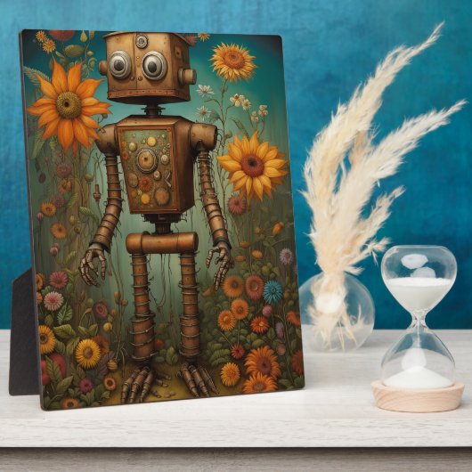 Whimsical Garden Robot | Digital Art Tabletop Fotoplatte (Seite)