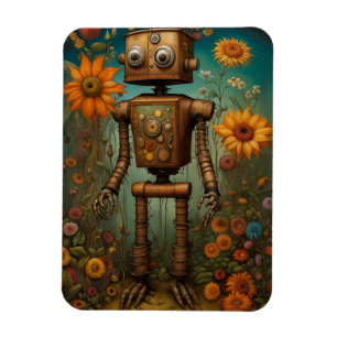 Whimsical Garden Robot Digitale Kunst Magnet