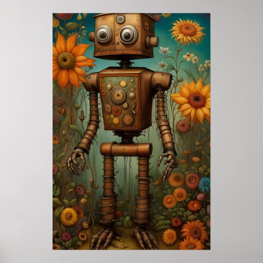 Whimsical Garden Robot | Digitale Kunst Poster (Vorne)