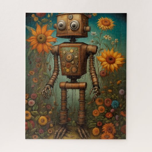 Whimsical Garden Robot | Digitale Kunst Puzzle (Vertikal)