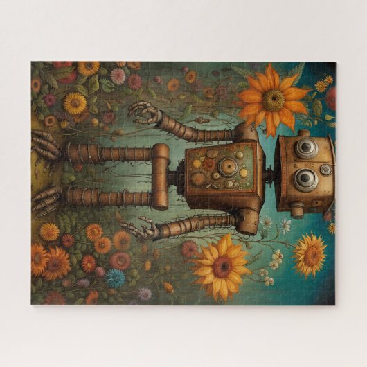 Whimsical Garden Robot | Digitale Kunst Puzzle (Horizontal)