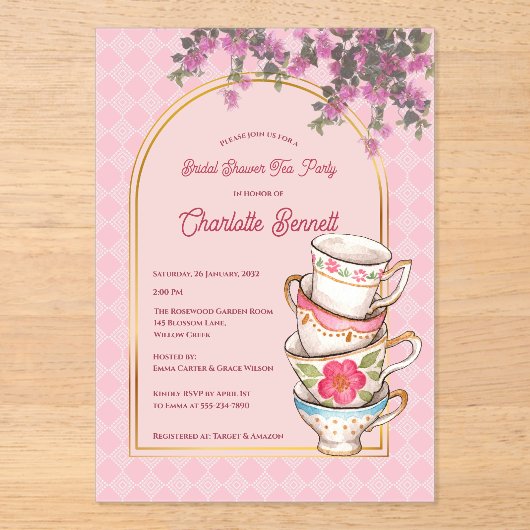 Whimsical Garden Tea Party Bridal Shower Acryleinladungen (Vorderseite)