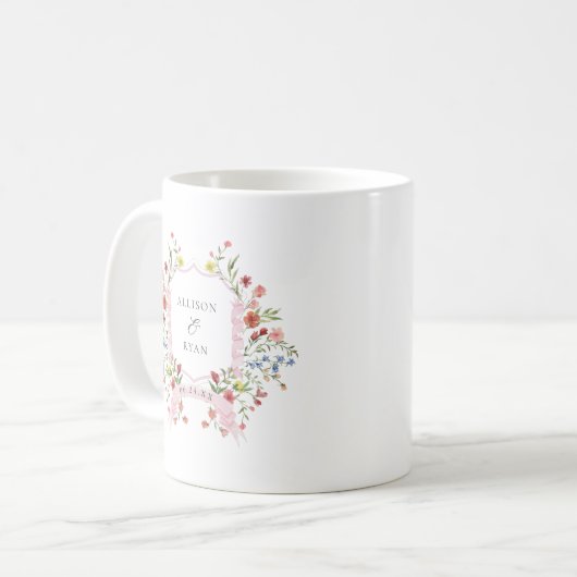 Whimsical Garden Wedding Wappen Monogram Kaffeetasse (Vorderseite Links)