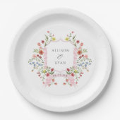 Whimsical Garden Wedding Wappen Monogram Pappteller (Vorderseite)