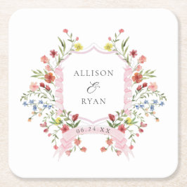 Whimsical Garden Wedding Wappen Monogram Rechteckiger Pappuntersetzer
