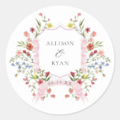 Whimsical Garden Wedding Wappen Monogram Runder Aufkleber (Vorderseite)