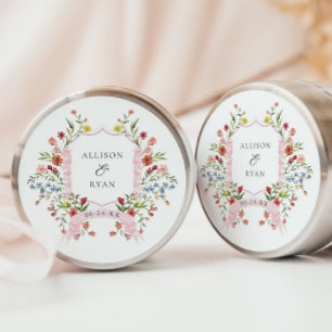 Whimsical Garden Wedding Wappen Monogram Runder Aufkleber