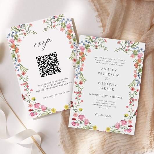Whimsical Garden Wildblume Wedding QR Code Einladung