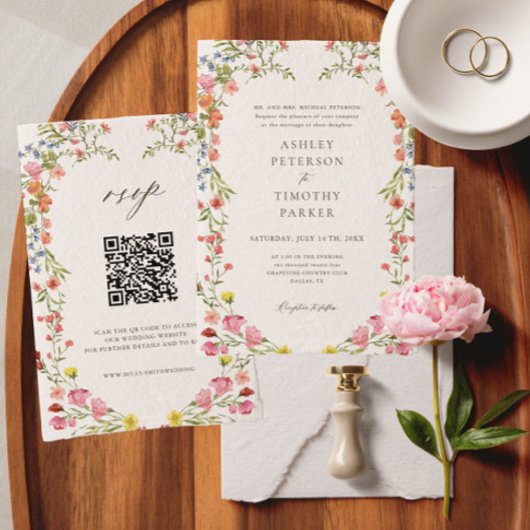Whimsical Garden Wildblume Wedding QR Code Einladung