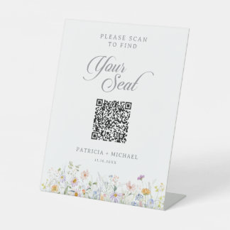 Whimsical Garden Wildflower Sitzordnung QR Code Sockelschild