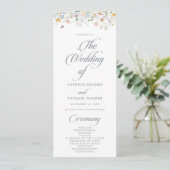 Whimsical Garden Wildflower Tea-Length Hochzeit Programm (Stehend Vorderseite)