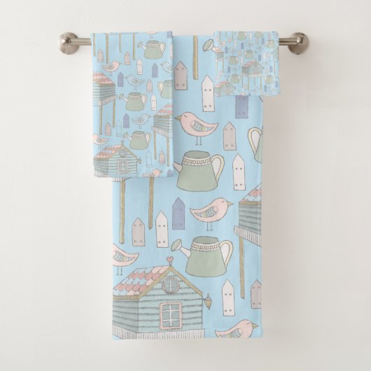 Whimsical Gardener Muster auf Blue Badhandtuch Set (Insitu)