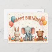 Whimsical Geburtstagsfreunde treffen sich hier Feiertagspostkarte (Vorne/Hinten)