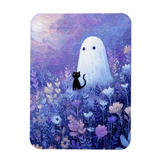 Whimsical Geist und Katze in Meadow flexibel Magnet (Vertikal)