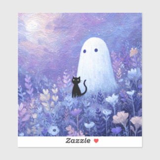 Whimsical Geist und Katze in Twilight Meadow Aufkleber