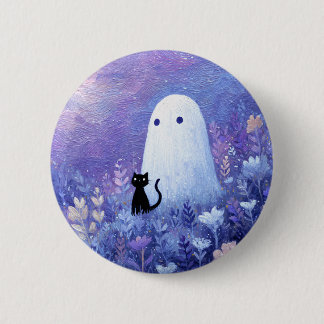 Whimsical Geist und Katze in Twilight Meadow Button