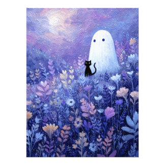 Whimsical Geist und Katze in Twilight Meadow Fotodruck