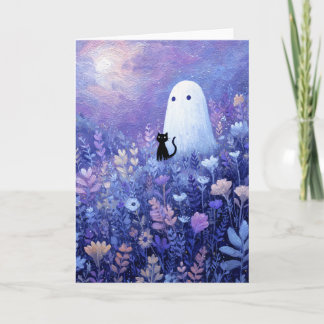 Whimsical Geist und Katze in Twilight Meadow Karte
