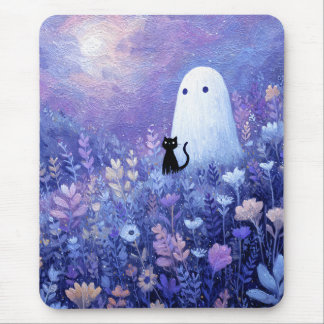 Whimsical Geist und Katze in Twilight Meadow Mousepad