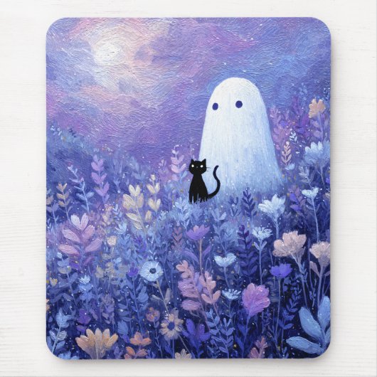 Whimsical Geist und Katze in Twilight Meadow Mousepad (Vorne)