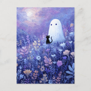 Whimsical Geist und Katze in Twilight Meadow Postkarte