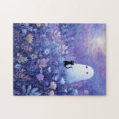 Whimsical Geist und Katze in Twilight Meadow Puzzle (Horizontal)
