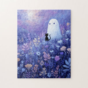 Whimsical Geist und Katze in Twilight Meadow Puzzle