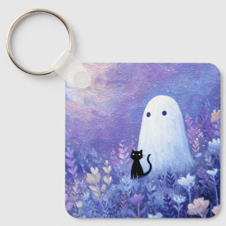 Whimsical Geist und Katze in Twilight Meadow Schlüsselanhänger