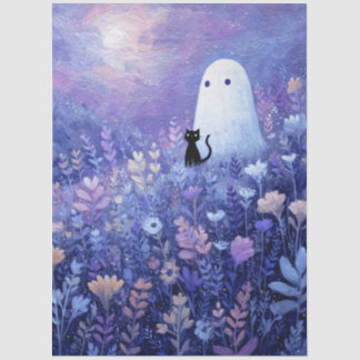 Whimsical Geist und Katze in Twilight Meadow Seidenpapier