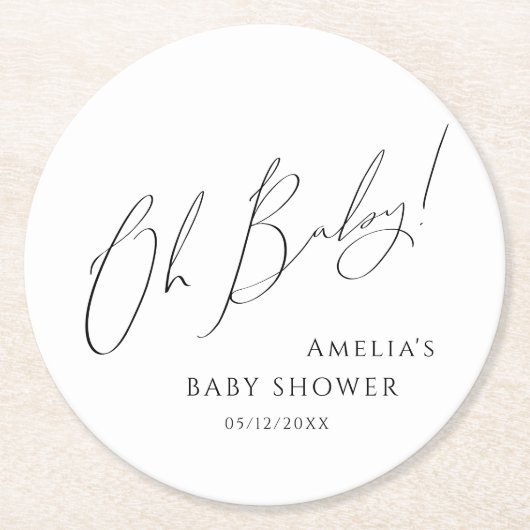 Whimsical Gender Neutral Oh Baby Runder Pappuntersetzer (Vorderseite)