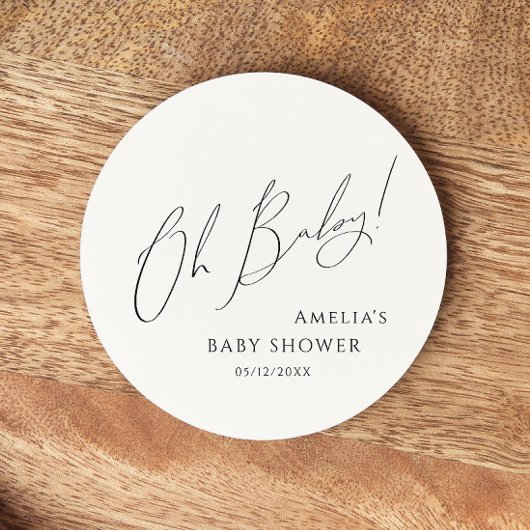 Whimsical Gender Neutral Oh Baby Runder Pappuntersetzer