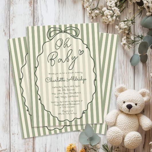Whimsical Gender Neutral Sage Green Baby Shower Einladung
