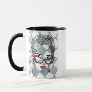 Whimsical Geometric Zen Doodle Mädchen rote Brille Tasse
