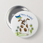 Whimsical Gepunktet Dog with Bird Button (Vorne & Hinten)