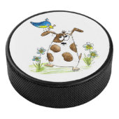 Whimsical Gepunktet Dog with Bird Eishockey Puck (3/4)