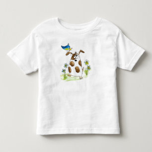 Whimsical Gepunktet Dog with Bird Kleinkind T-shirt