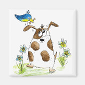 Whimsical Gepunktet Dog with Bird Magnet (Vorne)