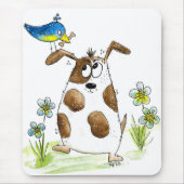 Whimsical Gepunktet Dog with Bird Mousepad (Vorne)