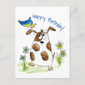 Whimsical Gepunktet Dog with Bird Postkarte (Vorderseite)