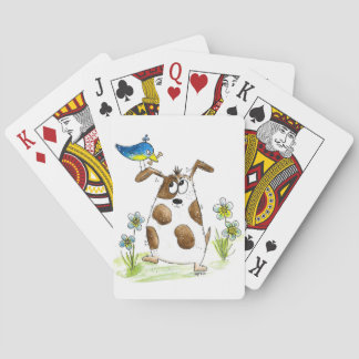Whimsical Gepunktet Dog with Bird Spielkarten