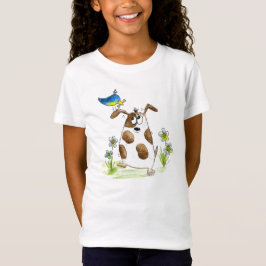 Whimsical Gepunktet Dog with Bird T-Shirt
