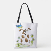 Whimsical Gepunktet Dog with Bird Tasche (Rückseite)