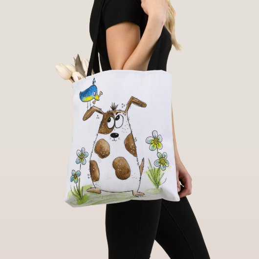 Whimsical Gepunktet Dog with Bird Tasche (Von Nahem)