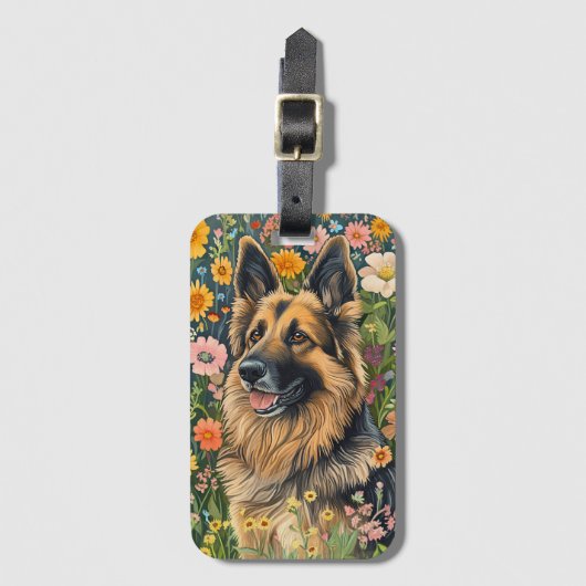 Whimsical German Shepherd in a Flower Garden Gepäckanhänger (Vorderseite Vertikal)