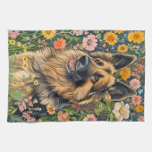 Whimsical German Shepherd in a Flower Garden Geschirrtuch (Horizontal)