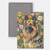Whimsical German Shepherd in a Flower Garden Magnet (Vorderseite/Rückseite)