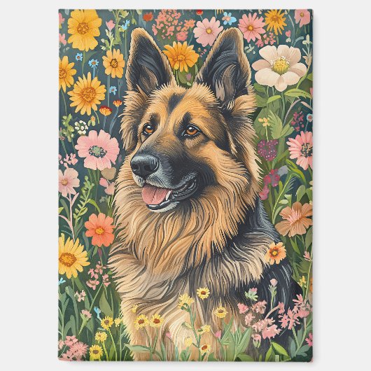 Whimsical German Shepherd in a Flower Garden Magnet (Vorderseite)