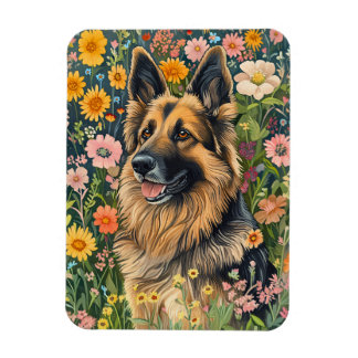 Whimsical German Shepherd in a Flower Garden Magnet