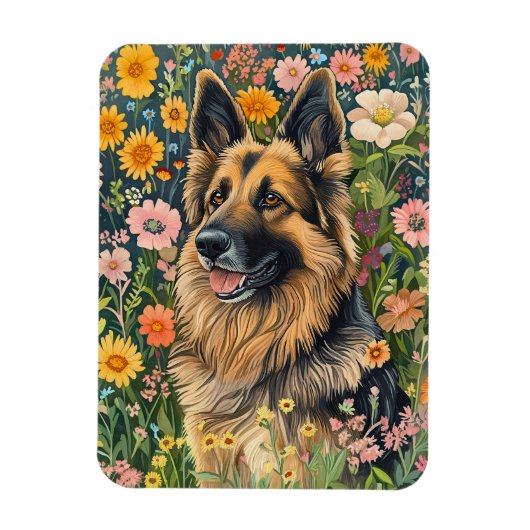 Whimsical German Shepherd in a Flower Garden Magnet (Vertikal)